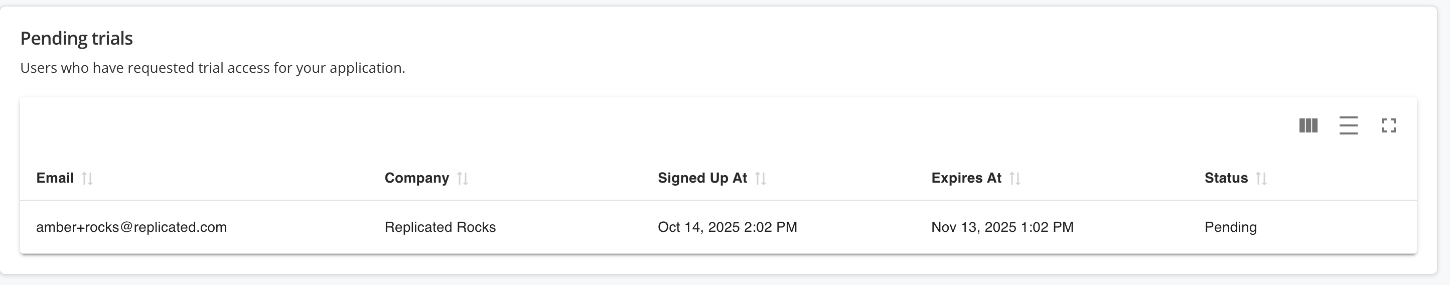 Pending Trials List View